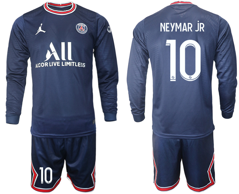 Men 2021-2022 Club Paris St German home blue Long Sleeve #10 Soccer Jersey